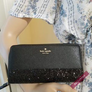 KATE SPADE NEDA GLITTER GRETA COURT BLACK WALLET